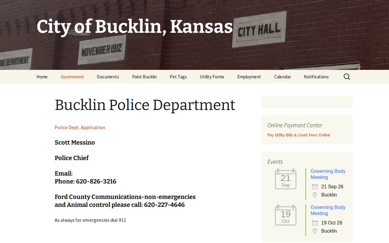 Bucklin Police Department official contact source for arrest records