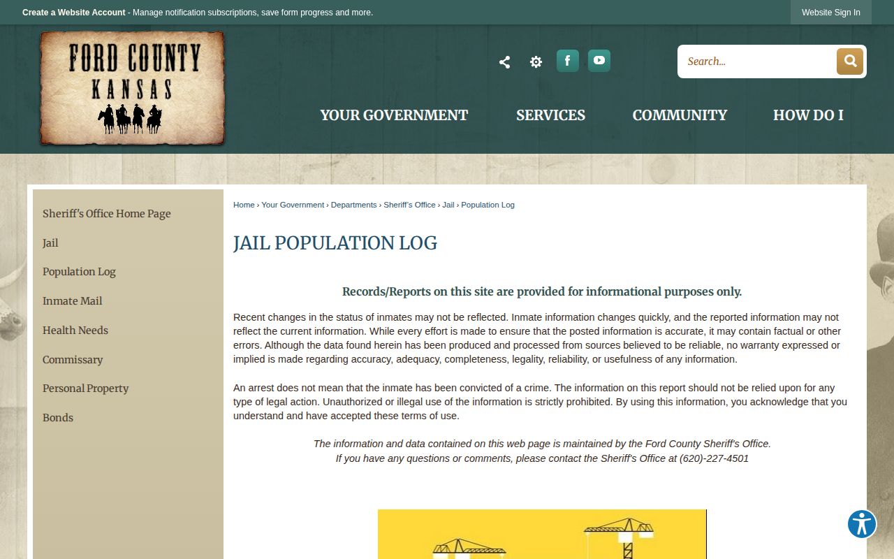 Ford County Jail Population Log custody interface